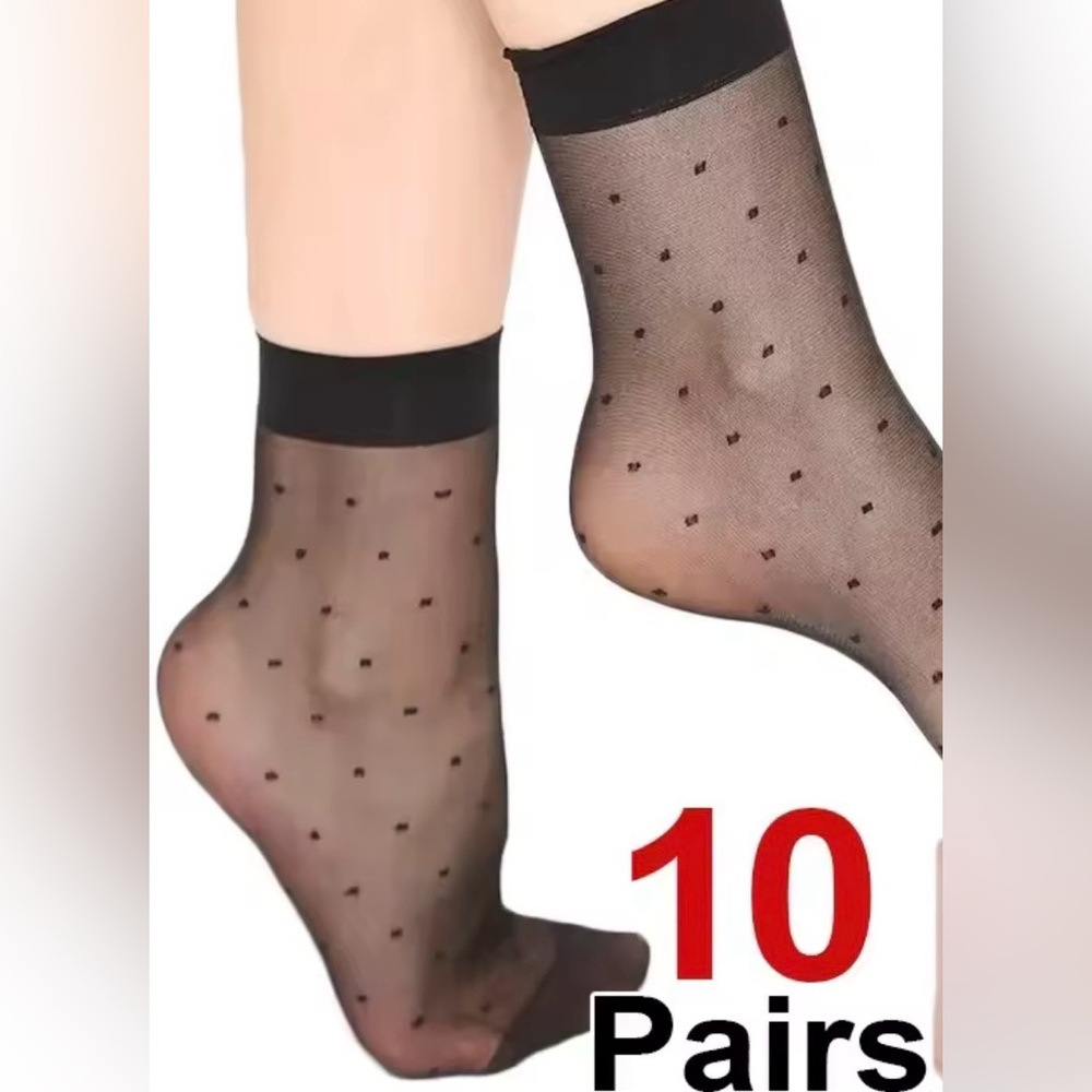 Sheer Black Polka Dot Ankle‎ Socks - 10 Pairs
